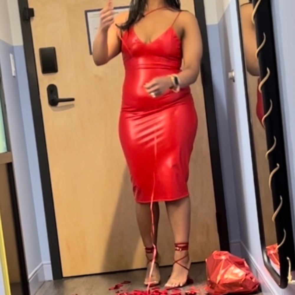 Red Faux Leather Red Dress Size Small